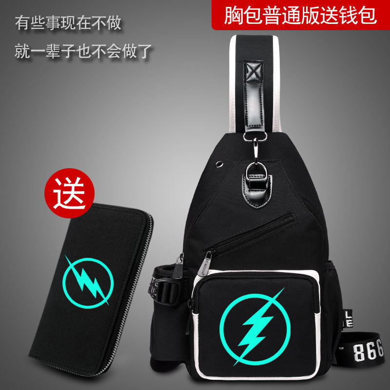 Factory direct sales USB charging men's and women's casual shoulder bag Korean version men's bag chest messenger bag trendy backpack breast bag