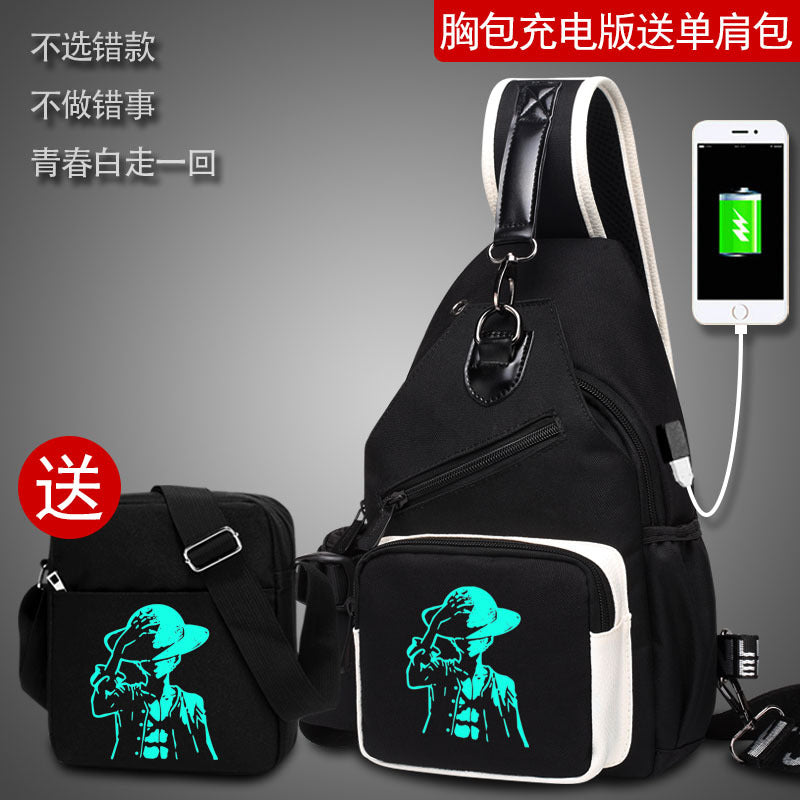 Factory direct sales USB charging men's and women's casual shoulder bag Korean version men's bag chest messenger bag trendy backpack breast bag