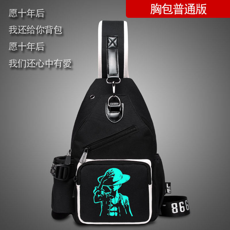 Factory direct sales USB charging men's and women's casual shoulder bag Korean version men's bag chest messenger bag trendy backpack breast bag
