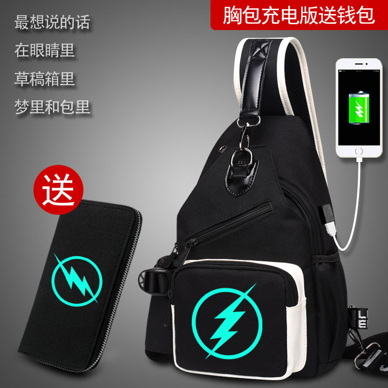 Factory direct sales USB charging men's and women's casual shoulder bag Korean version men's bag chest messenger bag trendy backpack breast bag