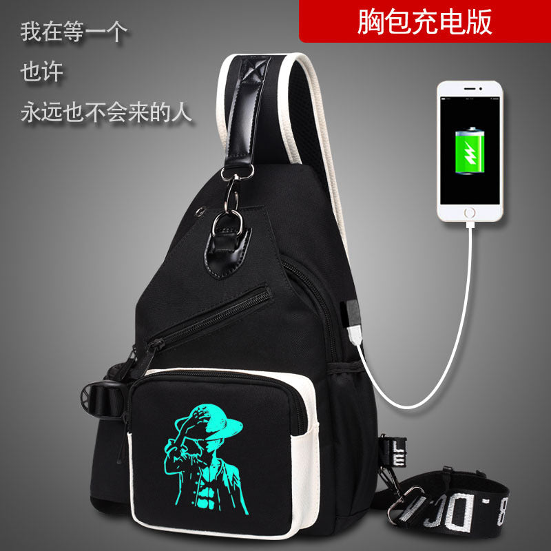 Factory direct sales USB charging men's and women's casual shoulder bag Korean version men's bag chest messenger bag trendy backpack breast bag