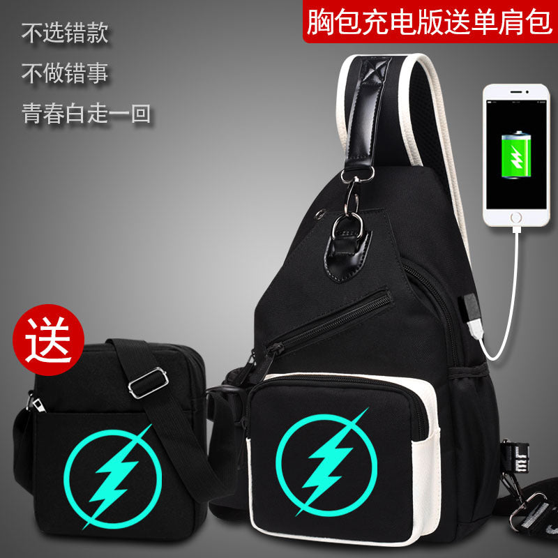 Factory direct sales USB charging men's and women's casual shoulder bag Korean version men's bag chest messenger bag trendy backpack breast bag