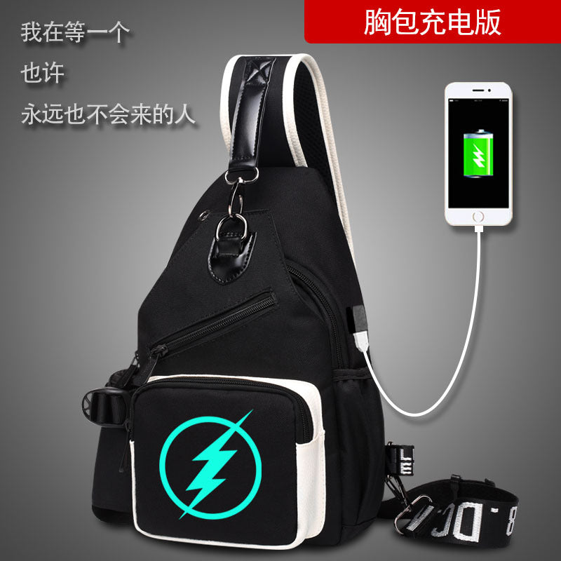 Factory direct sales USB charging men's and women's casual shoulder bag Korean version men's bag chest messenger bag trendy backpack breast bag