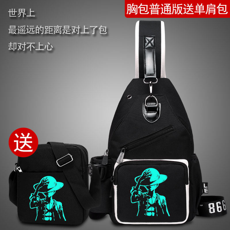 Factory direct sales USB charging men's and women's casual shoulder bag Korean version men's bag chest messenger bag trendy backpack breast bag