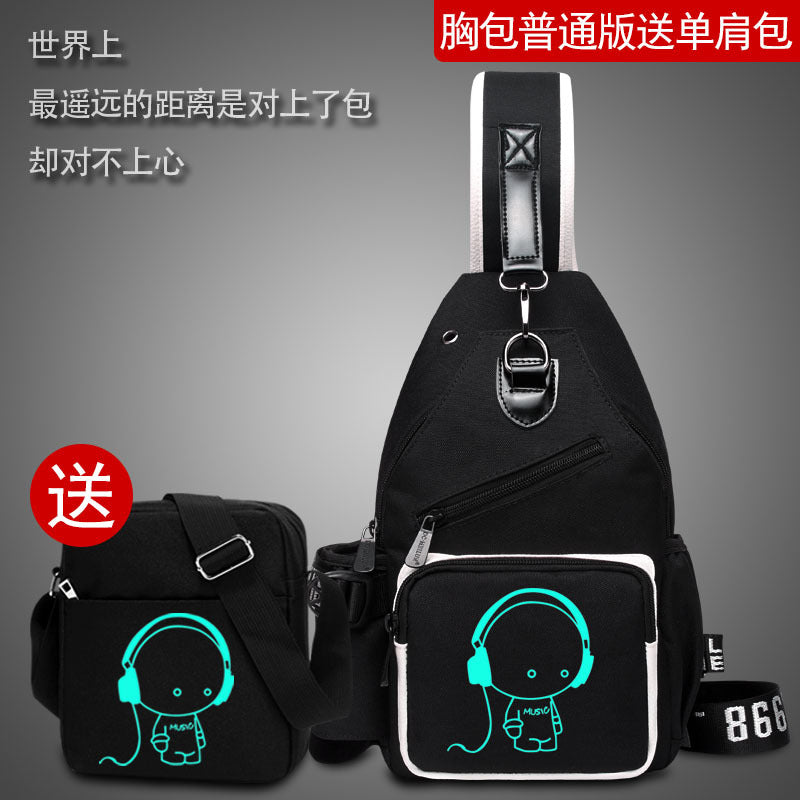 Factory direct sales USB charging men's and women's casual shoulder bag Korean version men's bag chest messenger bag trendy backpack breast bag