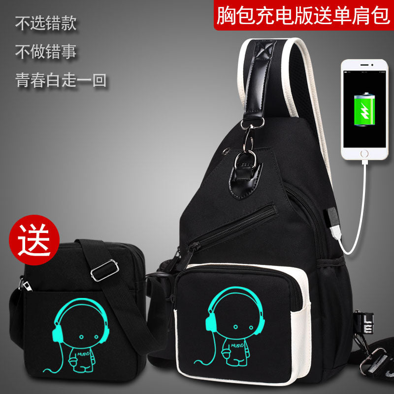 Factory direct sales USB charging men's and women's casual shoulder bag Korean version men's bag chest messenger bag trendy backpack breast bag
