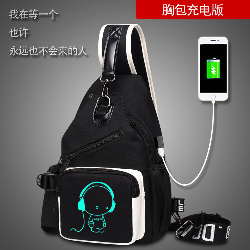 Factory direct sales USB charging men's and women's casual shoulder bag Korean version men's bag chest messenger bag trendy backpack breast bag