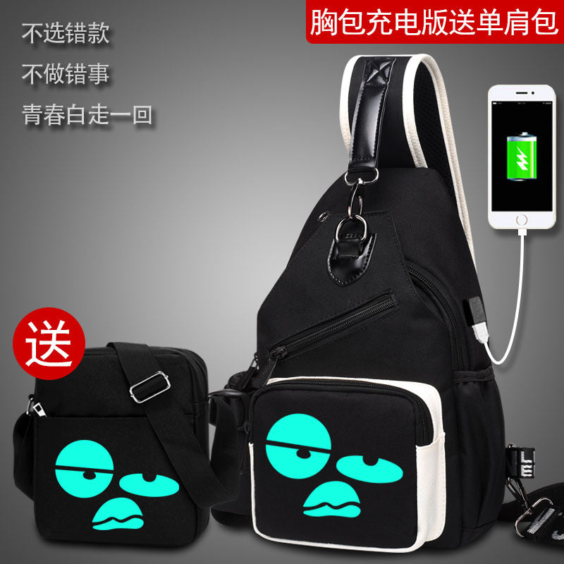 Factory direct sales USB charging men's and women's casual shoulder bag Korean version men's bag chest messenger bag trendy backpack breast bag