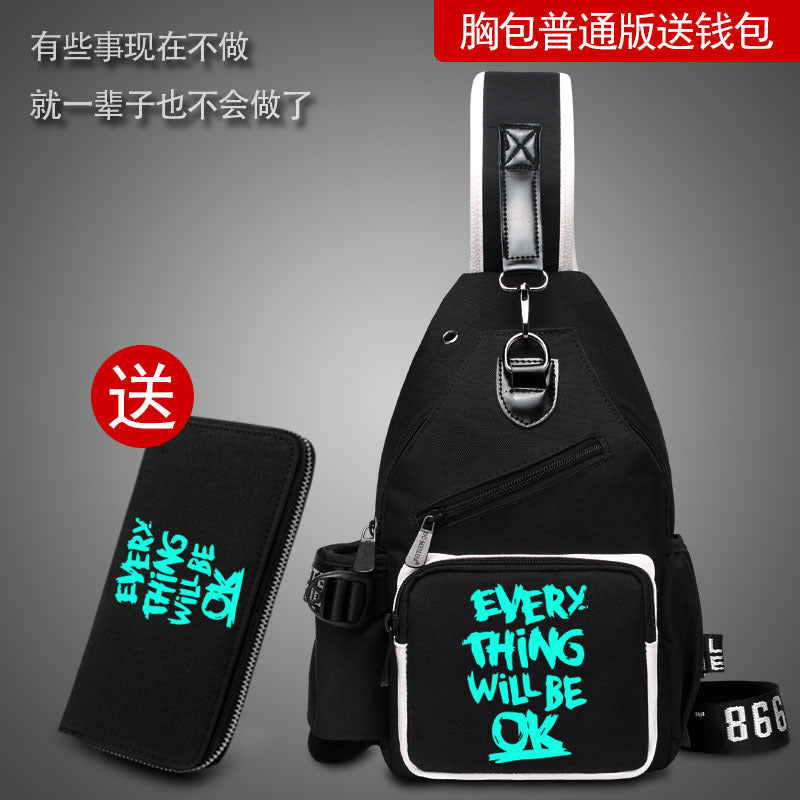 Factory direct sales USB charging men's and women's casual shoulder bag Korean version men's bag chest messenger bag trendy backpack breast bag
