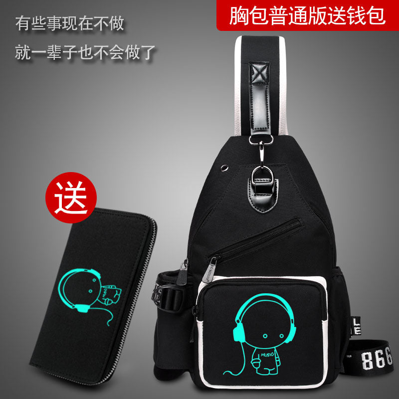 Factory direct sales USB charging men's and women's casual shoulder bag Korean version men's bag chest messenger bag trendy backpack breast bag