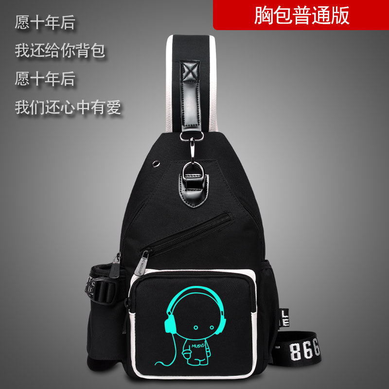 Factory direct sales USB charging men's and women's casual shoulder bag Korean version men's bag chest messenger bag trendy backpack breast bag