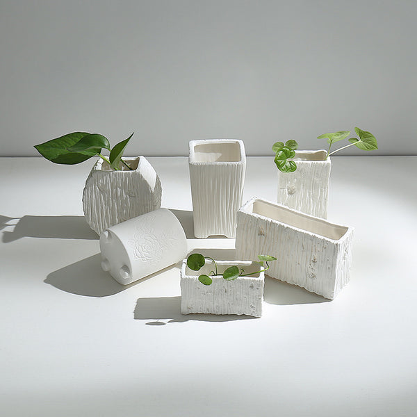 Simple vegetarian hydroponics white ceramic succulent flower pot creative home modern ornament desktop decoration green dill flower device