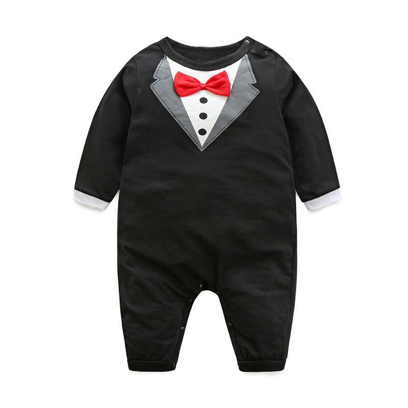Ins spring and summer new arrival children's clothing boys gentleman bowslong sleeves romper baby jumpsuit jumpsuit k-style