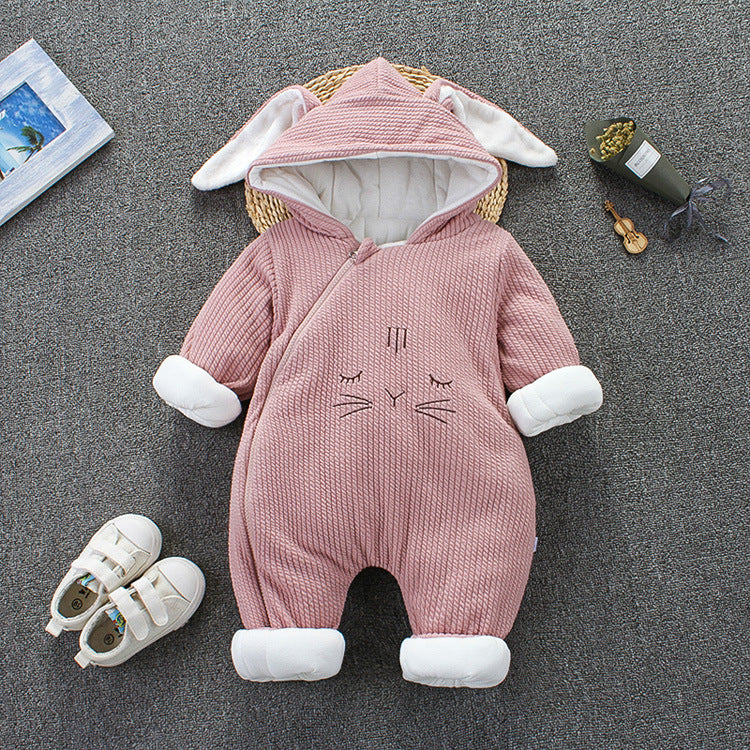 Baby winter mimi rabbit onesie - unisex baby outfit, thickened warm romper, newborn winter cotton jumpsuit