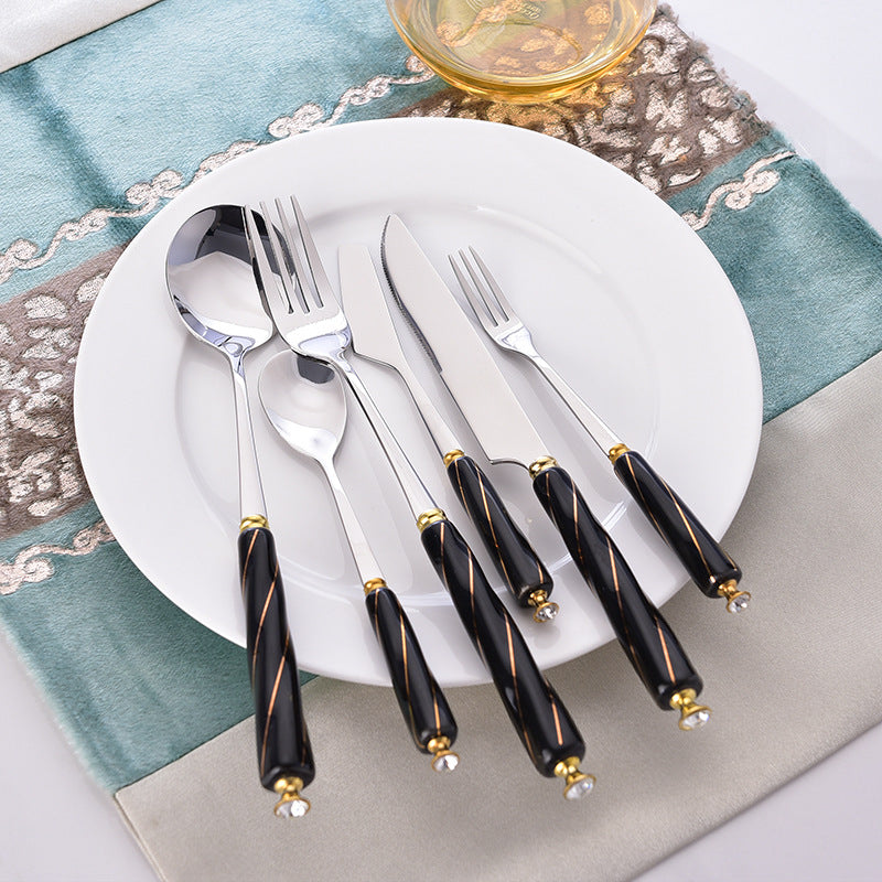 Amazon western cutlery set - stainless steel butter knife, ceramic handle steak knife, soup spoon, and fork combination - wholesale