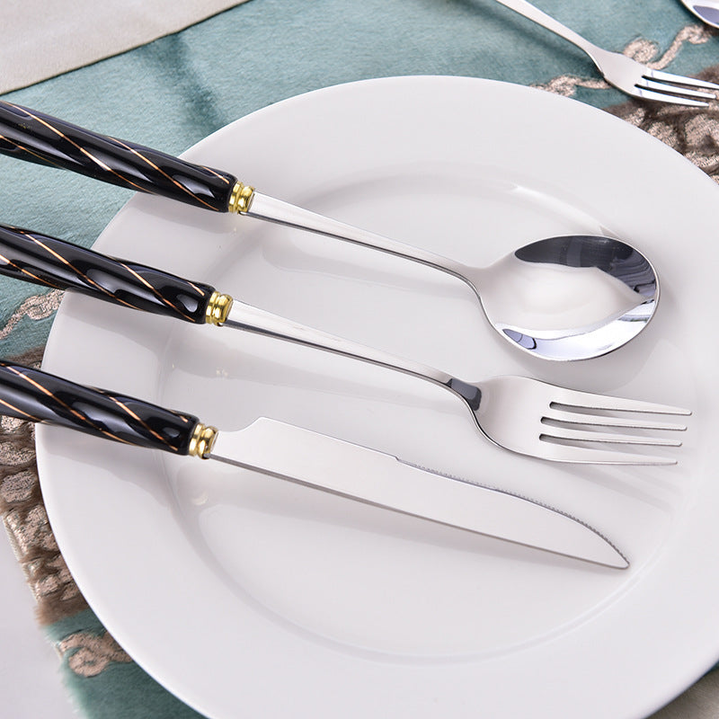 Amazon western cutlery set - stainless steel butter knife, ceramic handle steak knife, soup spoon, and fork combination - wholesale
