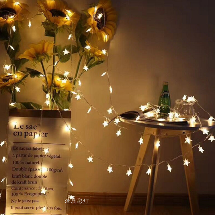 Hot-selling led star light string Gypsy star lights Outdoor waterproof holiday decoration light string Battery box with flashing