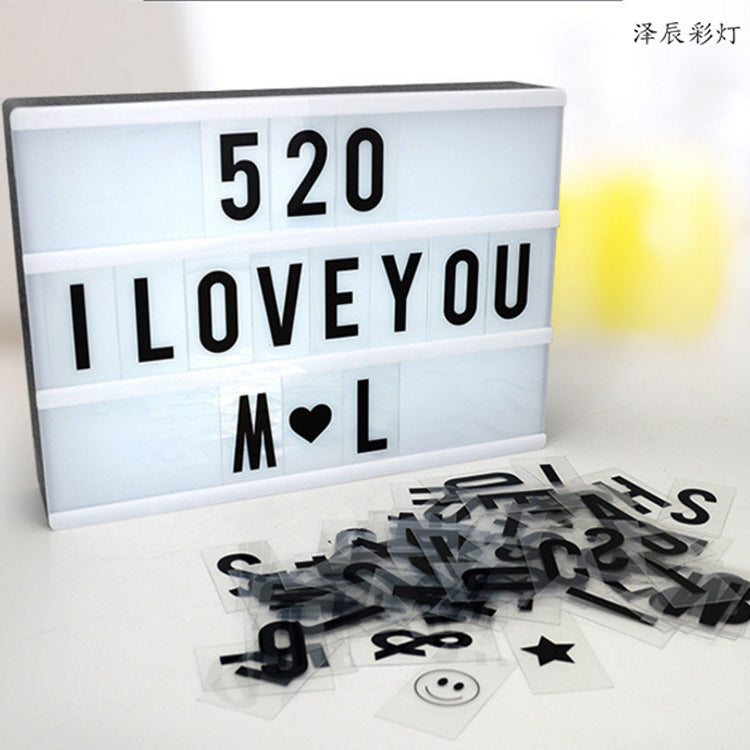 INS popular hot-selling LED letter DIY puzzle card light box room proposal birthday decoration A4 letter light box