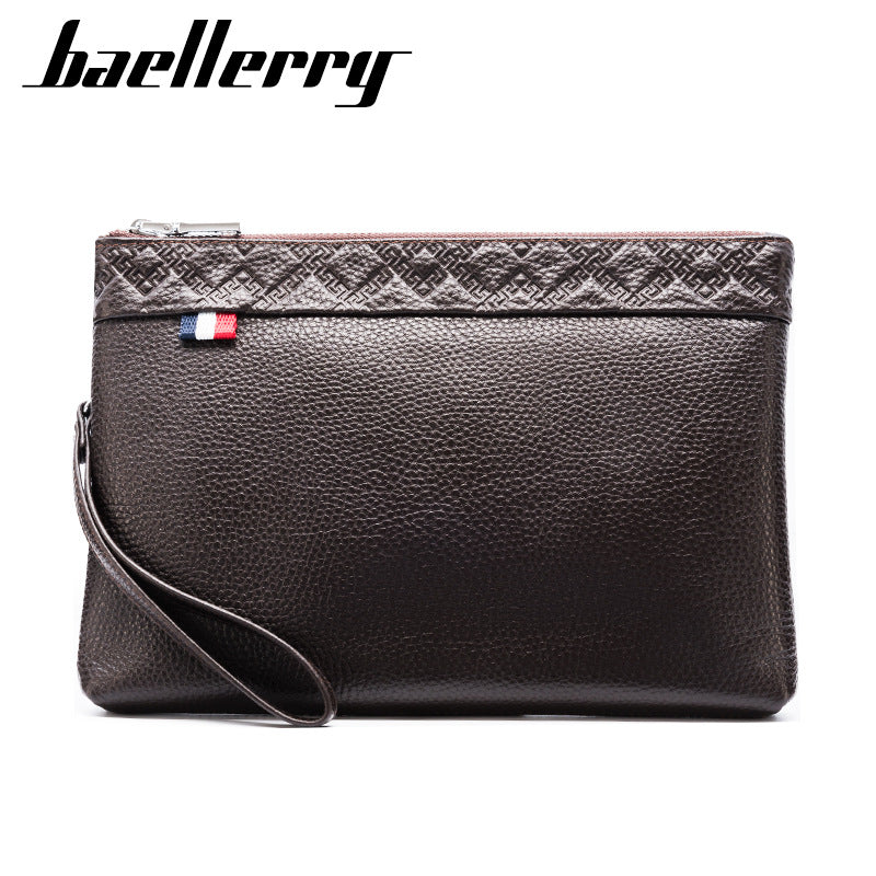 Men's cowhide clutch bag baellerry business leisure men's bag cowhide envelope bag large capacity soft leather handbag