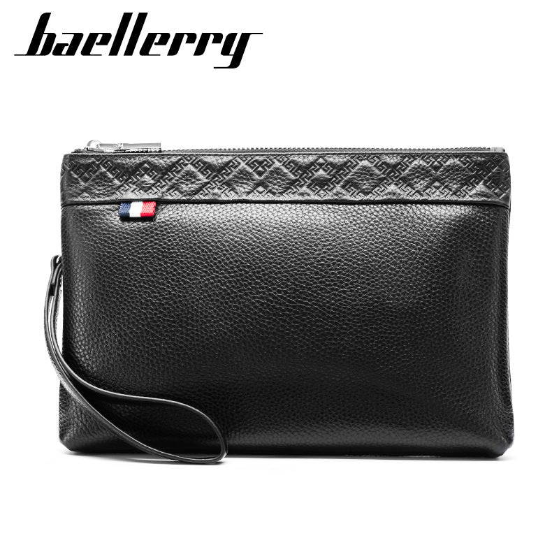 Men's cowhide clutch bag baellerry business leisure men's bag cowhide envelope bag large capacity soft leather handbag