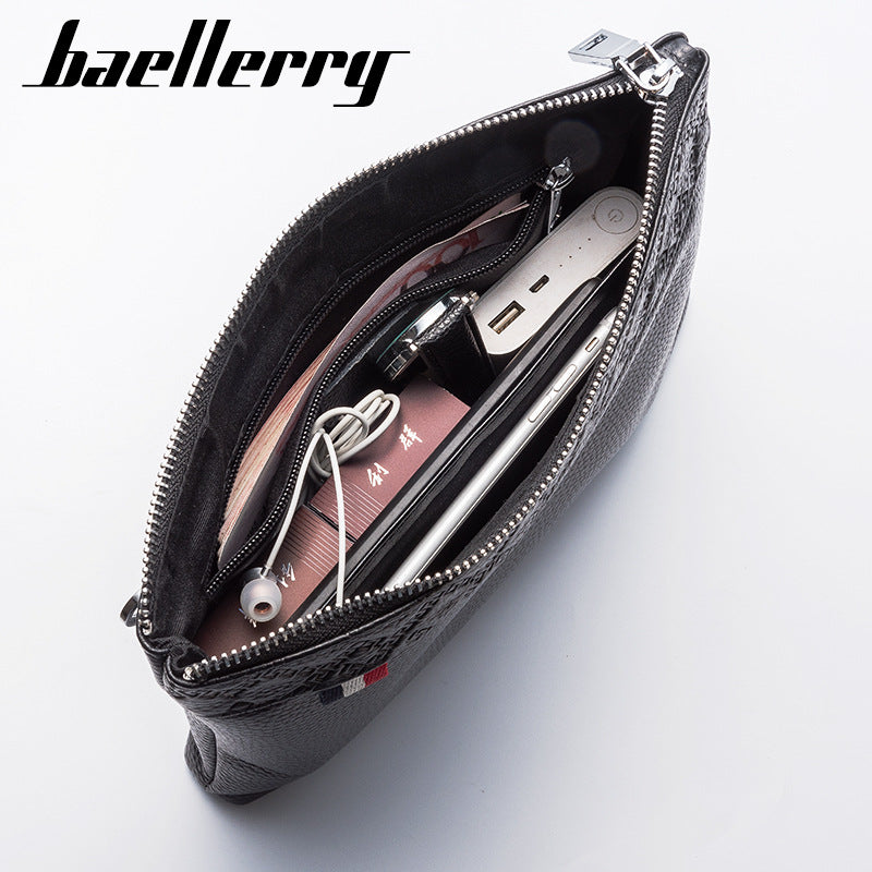 Men's cowhide clutch bag baellerry business leisure men's bag cowhide envelope bag large capacity soft leather handbag
