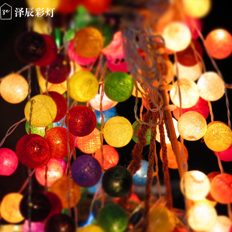 Handmade cotton thread ball ambient light string light battery box led colorful light string festival room decorative light outdoor ball light