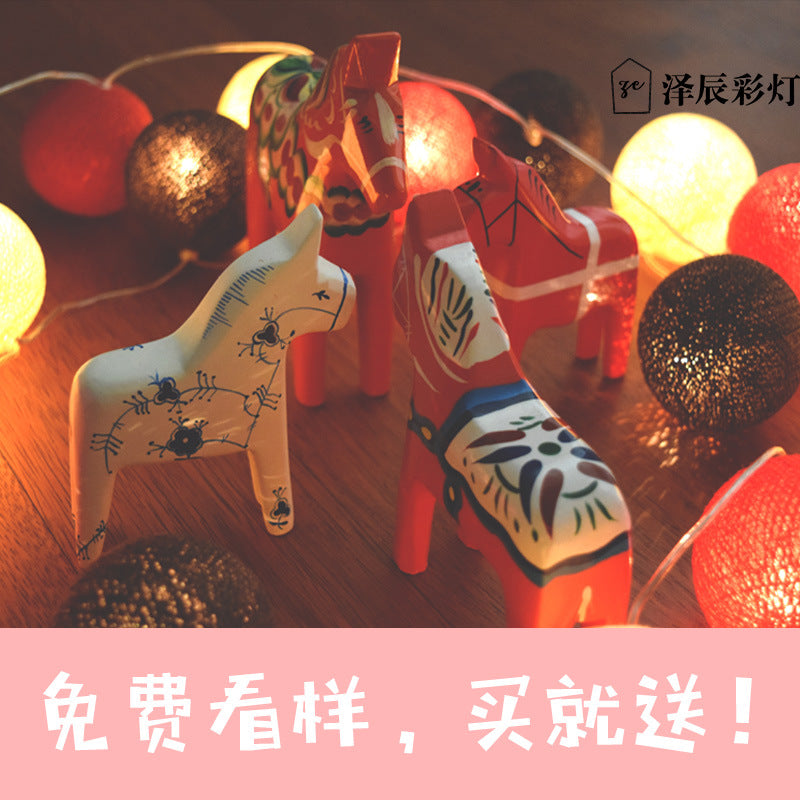 Handmade cotton thread ball ambient light string light battery box led colorful light string festival room decorative light outdoor ball light