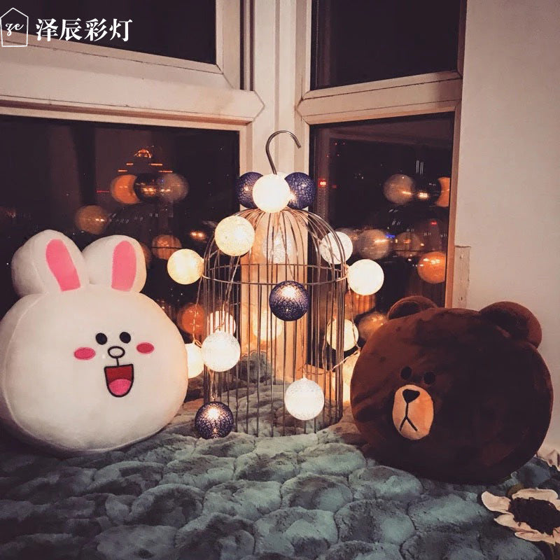 Handmade cotton thread ball ambient light string light battery box led colorful light string festival room decorative light outdoor ball light