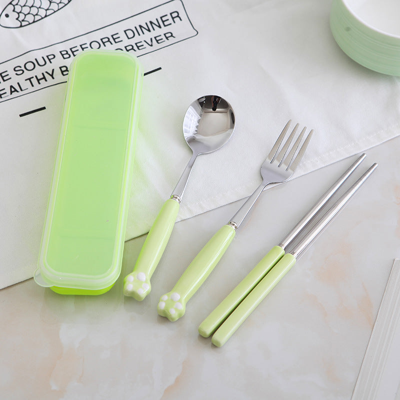 Spoon and chopsticks travel set - adult portable cutlery 3-piece set - creative stainless steel fork, spoon with storage case