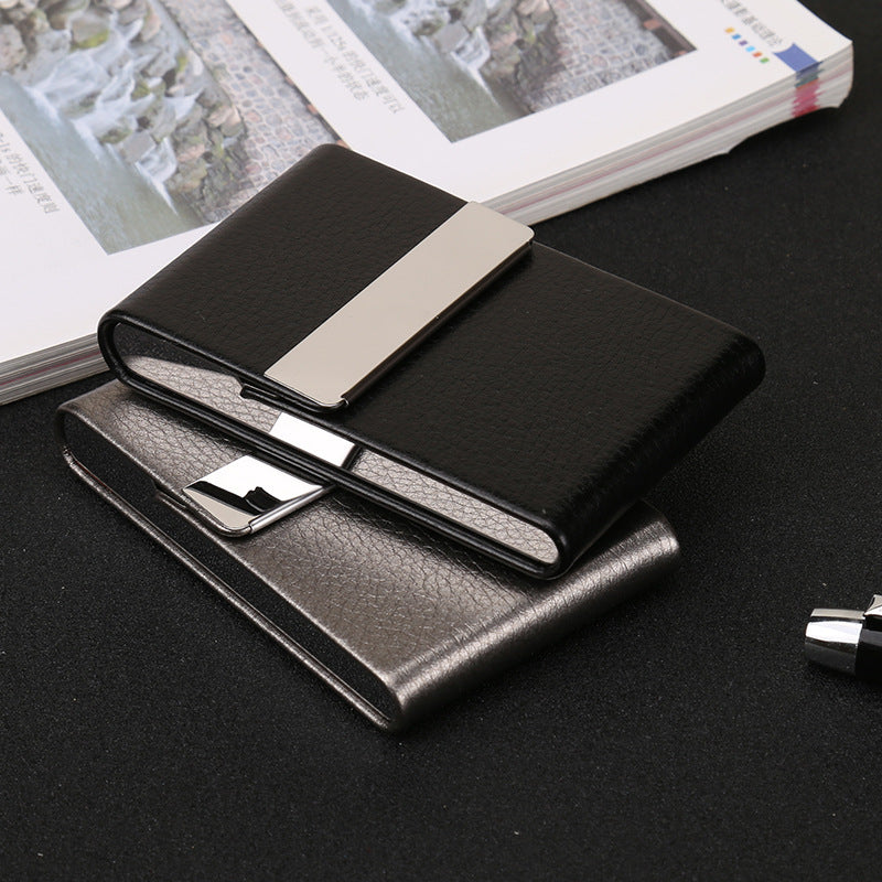 gift cigarette case, business card box PU pickup card box, stainless steel leather business card holder, engravable name business card holder.