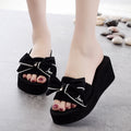 Shining joy 6cm high heel thong sandals with handmade bow, non-slip, perfect for beach vacations, travel, and stylish women's beachwear