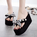 Shining joy 8cm high heel flip-flops handmade bowknot non-slip beach vacation slippers fashion women's sandals