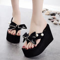 Shine jiao 11cm ultra high heel flip-flops with handmade bow, non-slip, beach vacation, travel, fashionable women's sandals
