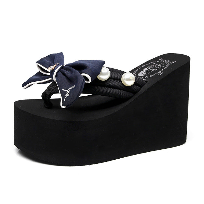 Shine jiao 11cm ultra high heel flip-flops with handmade bow, non-slip, beach vacation, travel, fashionable women's sandals