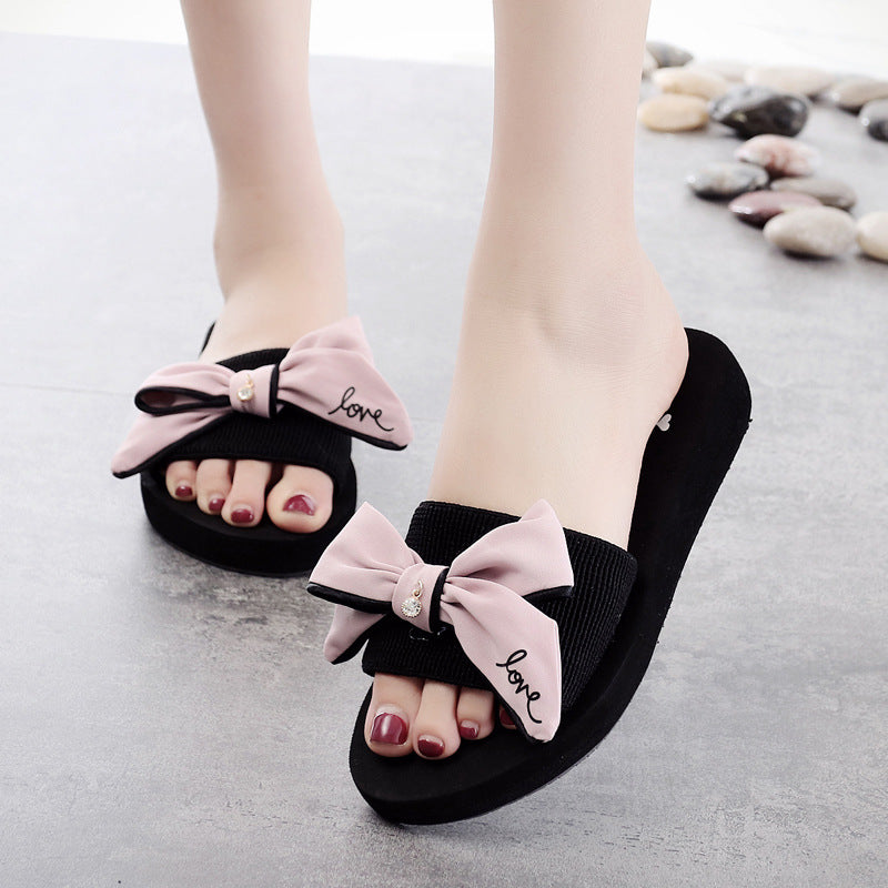Shanjiao new arrival flip-flops handmade bows 3cm non-slip seaside vacation travel fashion women's beach shoes