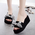Shining joy 6cm high heel thong sandals with handmade bow, non-slip, perfect for beach vacations, travel, and stylish women's beachwear