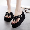 Shining joy 8cm high heel flip-flops handmade bowknot non-slip beach vacation slippers fashion women's sandals