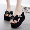 Shining joy 8cm high heel flip-flops handmade bowknot non-slip beach vacation slippers fashion women's sandals