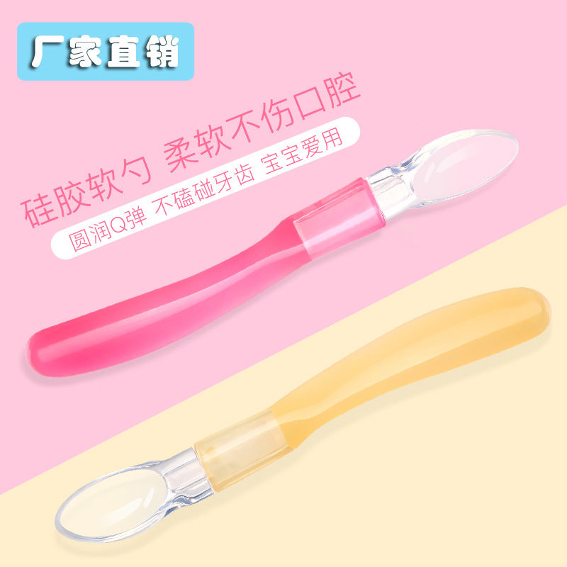 Factory direct sales baby silicone soft head spoon baby eating spoon baby feeding tableware nude