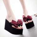 Shining joy 2025 new 11cm ultra high heel beach flip-flops - cute & stylish bowknot design, wearable thick-soled slippers
