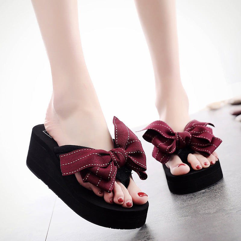 2025 summer flash sale: new 6cm high-heeled beach flip-flops - cute & stylish bowknot outdoor sandals
