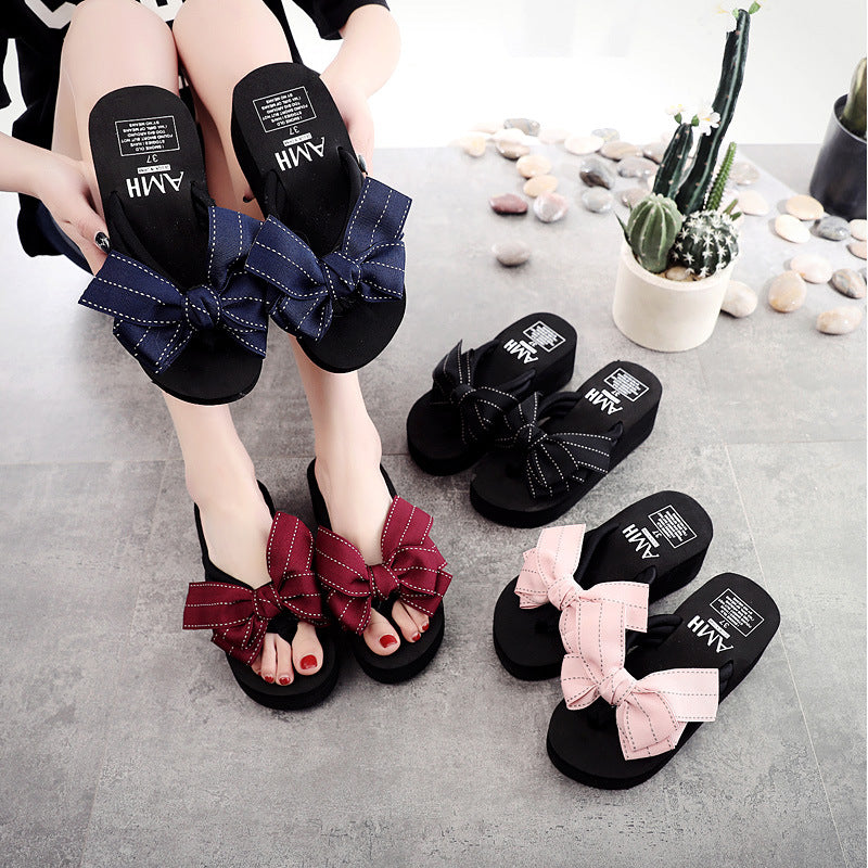 2025 summer flash sale: new 6cm high-heeled beach flip-flops - cute & stylish bowknot outdoor sandals
