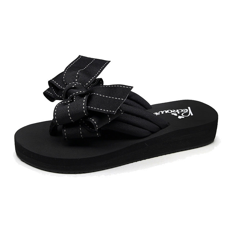 Shine jiao 2025 new 3cm mid-heel beach flip-flops - cute & stylish bowknot outdoor summer sandals
