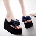 Shining joy 2025 new 11cm ultra high heel beach flip-flops - cute & stylish bowknot design, wearable thick-soled slippers