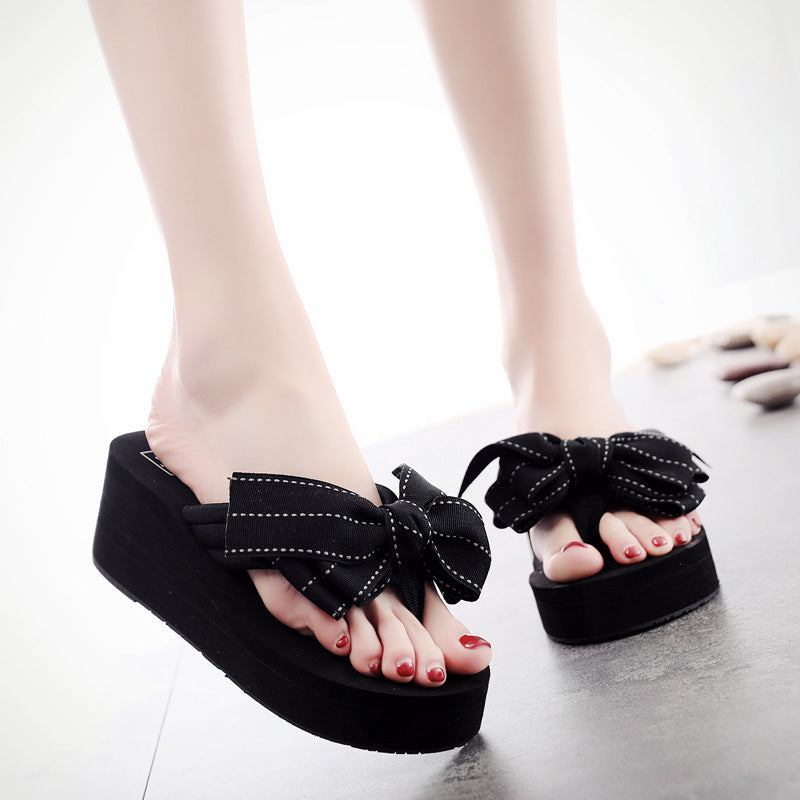 2025 summer flash sale: new 6cm high-heeled beach flip-flops - cute & stylish bowknot outdoor sandals