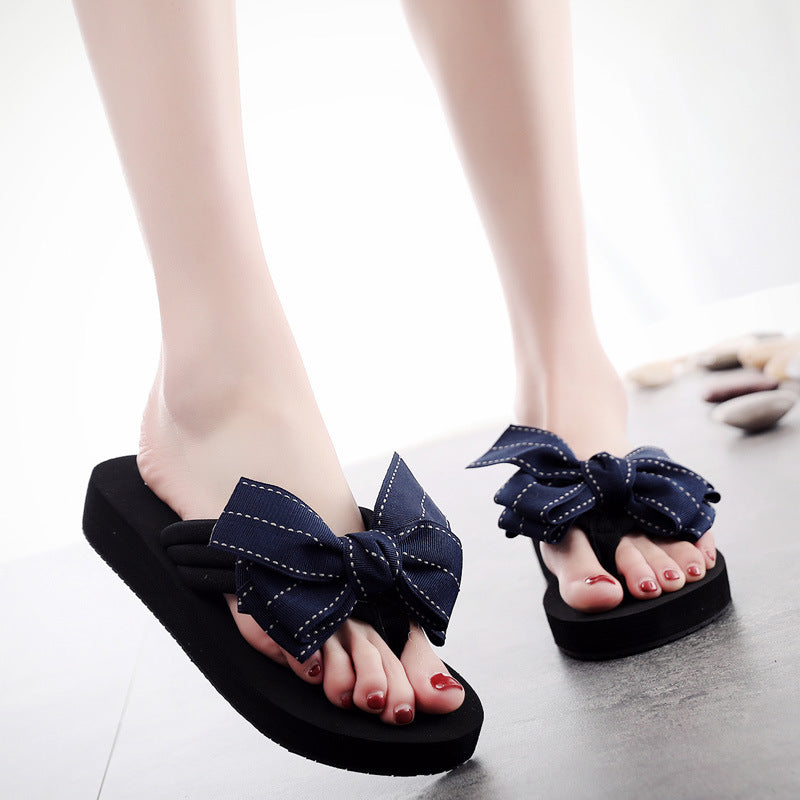 Shine jiao 2025 new 3cm mid-heel beach flip-flops - cute & stylish bowknot outdoor summer sandals