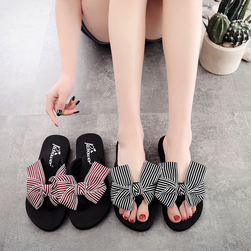 Shine jiao 2025 new 3cm mid-heel beach flip-flops - cute & stylish bowknot outdoor summer sandals