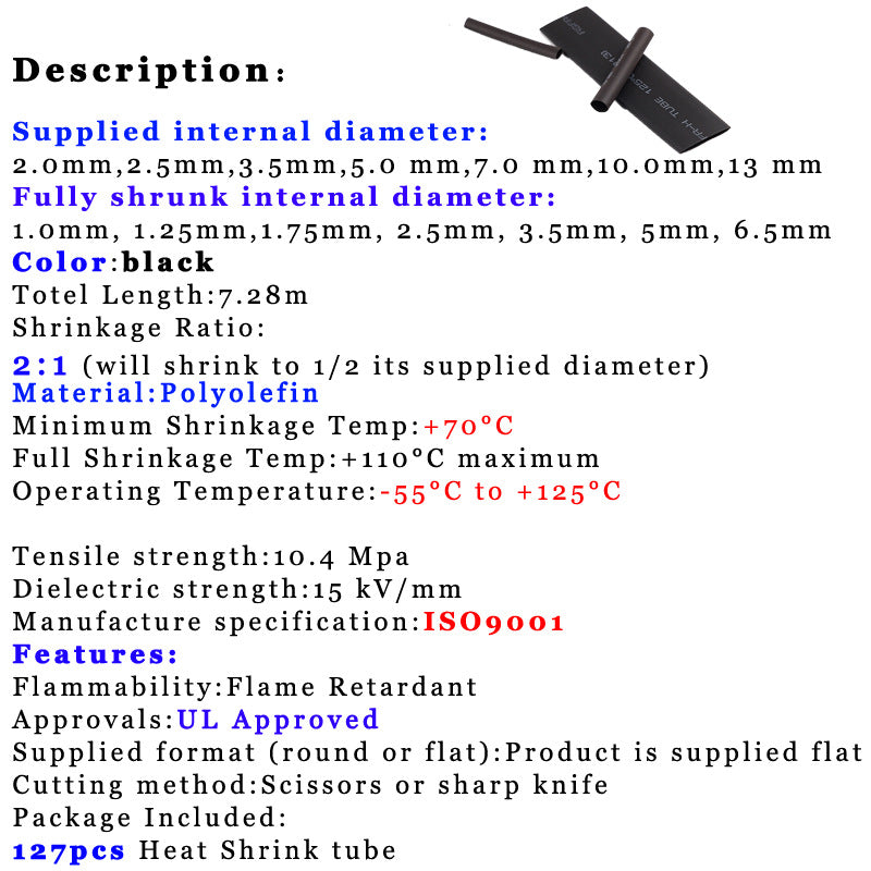 Cross-border e-commerce supply 127pcs heat shrinkable tube bag, heat shrinkable tube black, casing, factory direct sales