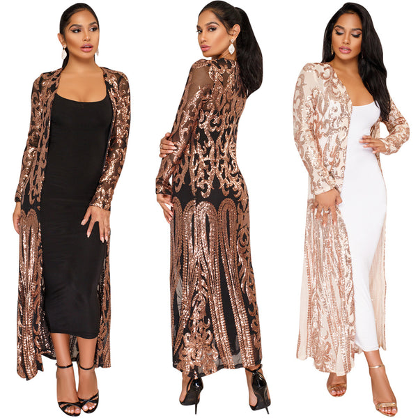 K8482 European and American sexy sequins perspective, cardigan