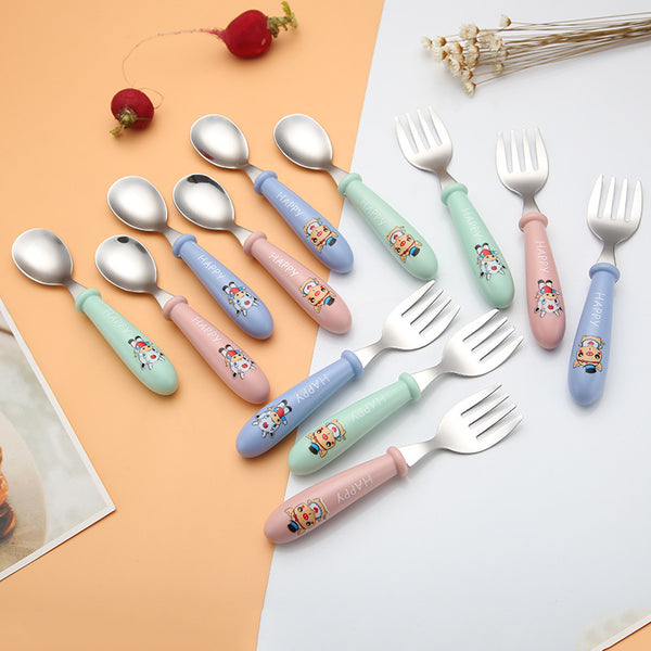 Dao Qi 304 stainless steel children's tableware creative cute children's fork and spoon household anti-scalding and anti-drop feeding spoon